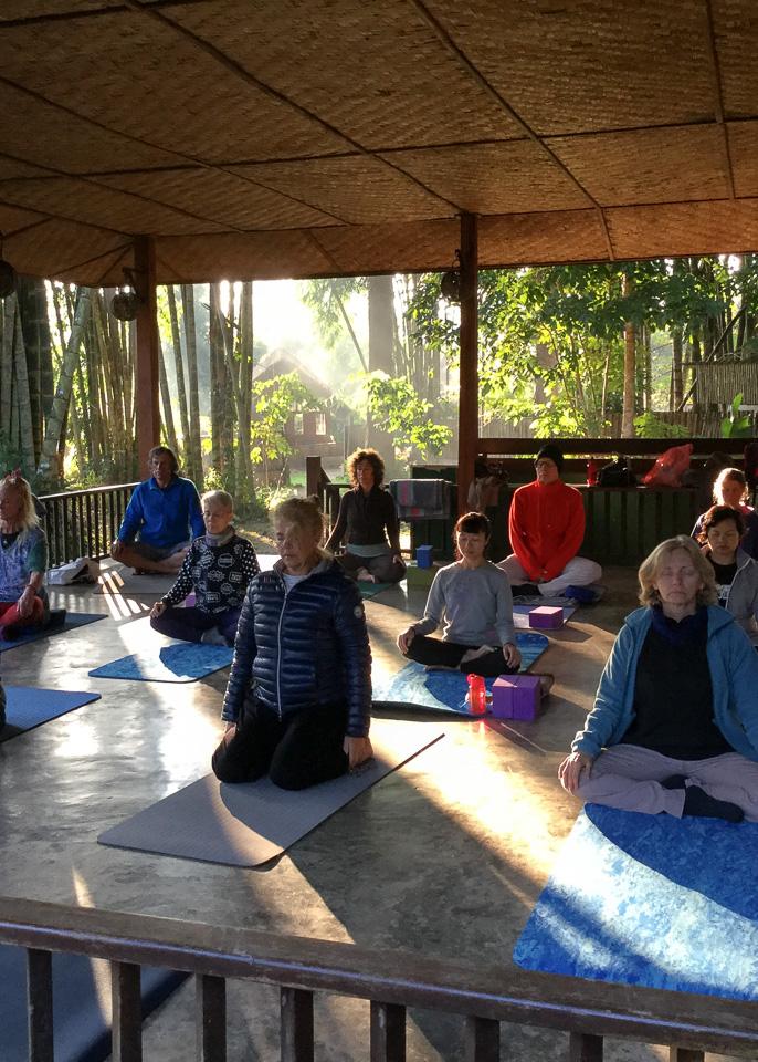 Morning meditation at the yoga retreat